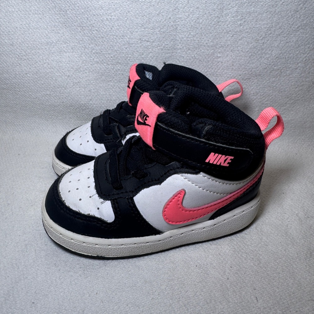 Nike Court Borough Mid 2 Black White Pink Toddler Shoes 6C CD7784-005
